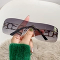 Chic Y2K rimless sunglasses featuring purple gradient lenses and CD metal cutout frame - Gold Frame Gradient Gray Lens