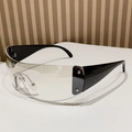 Y2K frameless sports sunglasses with grey gradient lenses and silver star rivets on the sides - Black Legs Transparent Lens