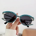 Gafas de sol cuadradas de gran tamaño con diamantes azules y lentes oscuras mujer - Montura Plateada Diamante de Imitación Azul
