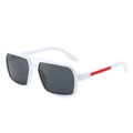 Fashionable white square pilot sunglasses with dark lenses and red temple accents - White Frame Gray Lens