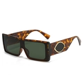 Fashionable oversized square tortoiseshell sunglasses with dark green lenses in side view - Leopard Frame Dark Green Lens