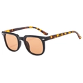 Fashion square retro sunglasses with black frames, tortoise temples and amber lenses - Black Frame Champagne Lens