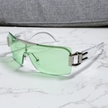 Y2K square semi-rimless sunglasses with light green lenses and clear acrylic temples - Transparent Frame / Green Lens
