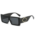Fashionable oversized rectangular sunglasses in glossy black frame with dark grey lenses - Black Frame Grey Lens