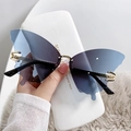 Lunettes de soleil papillon sans monture avec verres dégradés bleu-violet et branches dorées - Monture Dorée Bleu Gris Dégradé