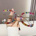 Oversized D-frame glasses with rainbow crystals and pearl accents on a metal frame - Silver Frame Clear Lens