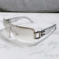 Chic silver Y2K square sunglasses with gray gradient lenses and hollow metal temples - Transparent Grey Frame / Coated Grey Lens