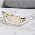 Y2K square semi-rimless sunglasses with light orange lenses and gold metal accents - Transparent Frame / Champagne Lens