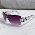 Lunettes de soleil Y2K demi-cerclées carrées avec verres dégradés violets et monture argent - Branches Transparentes Verres Double Gris