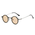 Retro round sunglasses with orange tinted lenses, black frames and silver metal temples - Black Frame Champagne Lens