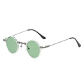 Retro round sunglasses featuring light green lenses and a transparent frame with metal temples - Transparent Frame Green Lens