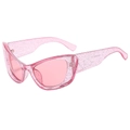 Lunettes de soleil œil de chat à paillettes roses avec monture translucide - Monture rose gelée verres roses