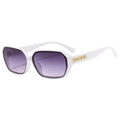 Retro square white sunglasses with purple gradient lenses and gold temple accents - White Frame Gray Lens