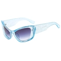 Cat eye glitter sunglasses with light blue translucent frames and gradient lenses - Jelly Blue Frame Double Gray Lens