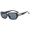 Chic square frame vintage sunglasses with thick black acetate and gold textured temples - Black Frame Grey Lens