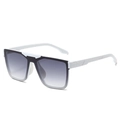 Modern white square frame sunglasses with gradient grey lenses from a 45-degree angle - White Frame Gray Lens