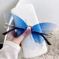 Lunettes soleil papillon sans monture avec verres dégradés bleus et métal doré - Cadre Doré Bleu Dégradé