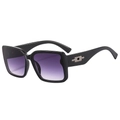 Modern oversized square sunglasses with black frames and purple gradient lenses in 45-degree view - Black Frame Purple Gradient Lens