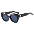 Occhiali da sole cat-eye neri con dettagli in metallo dorato su sfondo bianco - Montatura Nera Lenti Grigie