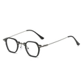 Lunettes de soleil hexagonales noires minimalistes avec branches fines en métal gris - Monture Noire Verre Transparent