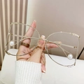Chic gold metal D-frame glasses with pearl temple accents and clear lenses - Gold Frame Clear Lens