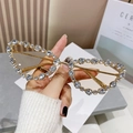 Golden cat eye glasses frame with sparkling crystals and luxury metal design - Gold Frame Champagne Lens