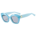 Occhiali da sole cat-eye celeste con montatura spessa e dettagli quadrati in metallo oro - Montatura Blu Jelly Lenti Grigio Chiaro