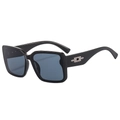 Modern square black sunglasses with thick frames and silver metal temple accents - Black Frame Grey Lens