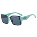 Modern square mint green oversized sunglasses with metallic hinge detail and grey lenses - Green Frame Grey Lens