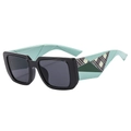 Modern oversized square sunglasses in black and mint green with geometric temples - Green Legs Gray Lens