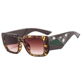Modern oversized square sunglasses with tortoiseshell frames and plaid pattern temples - Coffee Legs Tea Lens