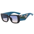 Modern square frame sunglasses with blue gradient lenses and plaid geometric temples - Blue Legs Blue Yellow Lens