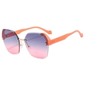 Fashion rimless oversized sunglasses with purple gradient lenses and orange textured arms - Orange Temples/Grey Pink Lens