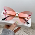 Frameless butterfly sunglasses with pink gradient lenses and sparkling rhinestones - Gold Frame Gradient Pink Lens