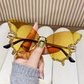 Rimless butterfly sunglasses with yellow transparent lenses and sparkling gold crystals - Tea Yellow