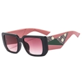 Square black sunglasses with plaid patterned temples and pink gradient lenses - Pink Legs Pink Lens