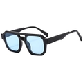 Modische Doppelsteg-Pilotenbrille mit schwarzem Rahmen und hellblauen Gläsern - Schwarzer Rahmen Blaue Gläser