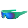 Modische Oversized-Sportsonnenbrille mit grünem Rahmen und blauen verspiegelten Gläsern - Grüner Rahmen Blaue Spiegelgläser