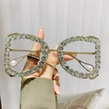 Luxury gold metal D-frame glasses with oversized crystals and white pearl tips - Gold Frame Clear Lens
