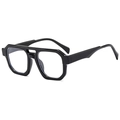 Retro double-bridge pilot sunglasses with thick black geometric frames and clear lenses - Black Frame Clear Lens