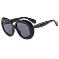 Occhiali da sole ovali alla moda con montatura spessa nera lucida e lenti grigio scuro - Montatura Nera Lenti Grigie