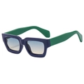 Square navy blue and green thick frame sunglasses with blue yellow gradient lenses - Blue Frame Blue Yellow Lens