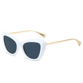 Chic cat eye sunglasses with white frame, gold metal temples and dark tinted lenses - White Frame Gray Lens