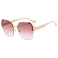 Fashion rimless oversized sunglasses with gradient brown lenses and beige textured arms - Beige Temples/Tea Lens