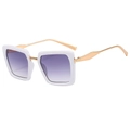 Modern white square sunglasses with gold metal temples and gradient purple lenses - White Frame Gray Lens