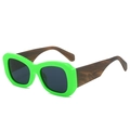 Green chunky square frame sunglasses with wide faux wood grain temples and dark lenses - Green Frame Grey Lens