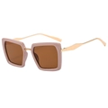 Oversized square sunglasses with dusty pink frame, brown lenses and gold metal temples - Khaki Frame Tea Lenses