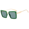 Oversized square sunglasses featuring a bold green frame and golden metal temples - Green Frame Grey Lens