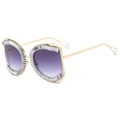 Occhiali da sole di lusso dorati quadrati con lenti viola sfumate e cristalli strass - Montatura Oro Lenti Grigio Sfumato