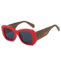Chic oversized rectangular sunglasses with bright red frames and tortoise shell temples - Red Frame Grey Lens